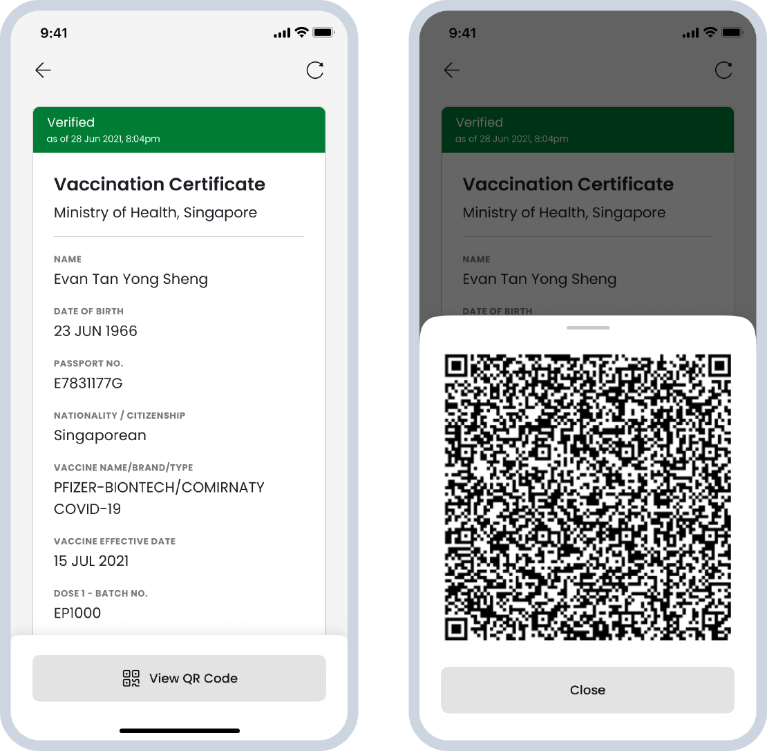 COVID-19 vaccination certificates and test results in Singpass app