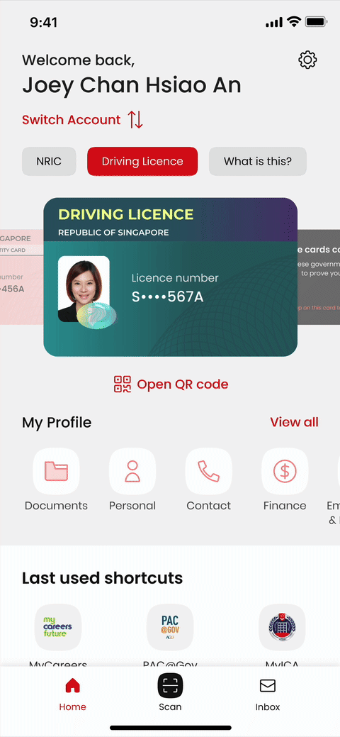 Gif showing three different views of the driving license, with two of them unlocked by Face ID